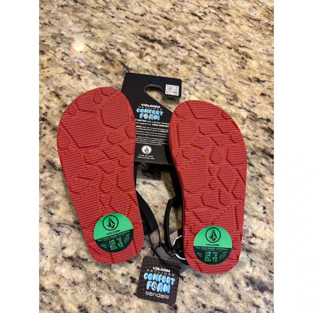 Volcom Victor Little boys Youth Sandals Black Red Recliner Comfort Foam Size 10